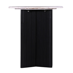 English Elm Modern Pedestal Side Table with White Marble Top and Fluted Mango Wood Base — Chic Compact Accent Piece White+Black 23 L x 23 W x 22 H B2741P285777