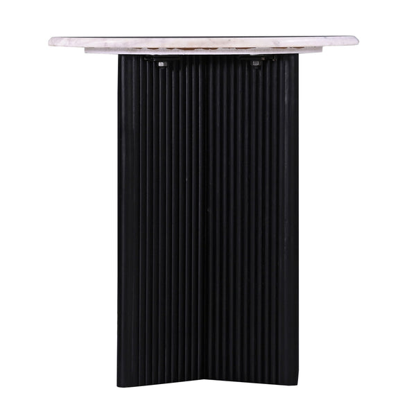 English Elm Modern Pedestal Side Table with White Marble Top and Fluted Mango Wood Base — Chic Compact Accent Piece White+Black 23 L x 23 W x 22 H B2741P285777