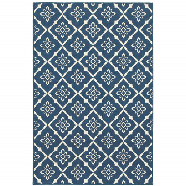 HomeRoots 5' Blue and Ivory Floral Area Rug - Stain Resistant, Durable Design for Indoor and Outdoor Spaces 5'3" x 7'6" 507160