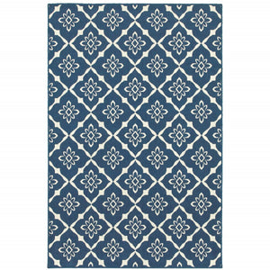 HomeRoots 5' Blue and Ivory Floral Area Rug - Stain Resistant, Durable Design for Indoor and Outdoor Spaces 8'6" x 13' 507163