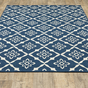 HomeRoots 5' Blue and Ivory Floral Area Rug - Stain Resistant, Durable Design for Indoor and Outdoor Spaces 8'6" x 13' 507163