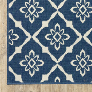 HomeRoots 5' Blue and Ivory Floral Area Rug - Stain Resistant, Durable Design for Indoor and Outdoor Spaces 8'6" x 13' 507163