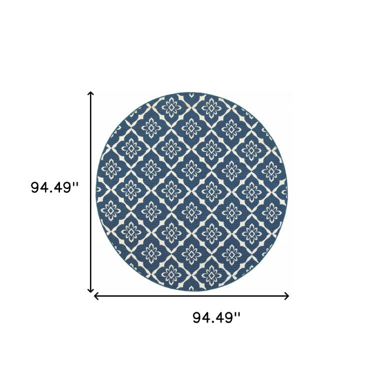 8 Ft Round Floral Lattice Area Rug Stain Resistant Low Pile Indoor Outdoor Use