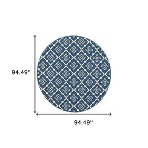 HomeRoots 5' Blue and Ivory Floral Area Rug - Stain Resistant, Durable Design for Indoor and Outdoor Spaces 7'10" Round 507164