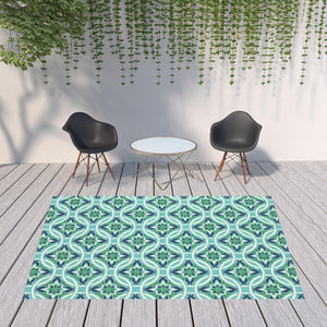 HomeRoots 5' Geometric Indoor/Outdoor Area Rug in Blue and Green - Stain Resistant, Durable, Modern Design 7'10" x 10'10" 507170
