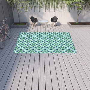 HomeRoots 5' Geometric Indoor/Outdoor Area Rug in Blue and Green - Stain Resistant, Durable, Modern Design 8'6" x 13' 507171