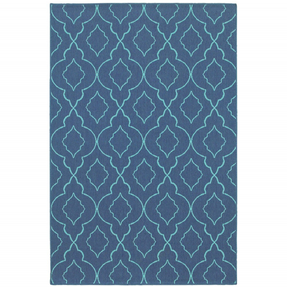 HomeRoots 5' Blue Geometric Stain-Resistant Indoor/Outdoor Area Rug for High-Traffic Spaces and Easy Care 5'3" x 7'6" 507176