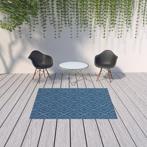 HomeRoots 5' Blue Geometric Stain-Resistant Indoor/Outdoor Area Rug for High-Traffic Spaces and Easy Care 5'3" x 7'6" 507176