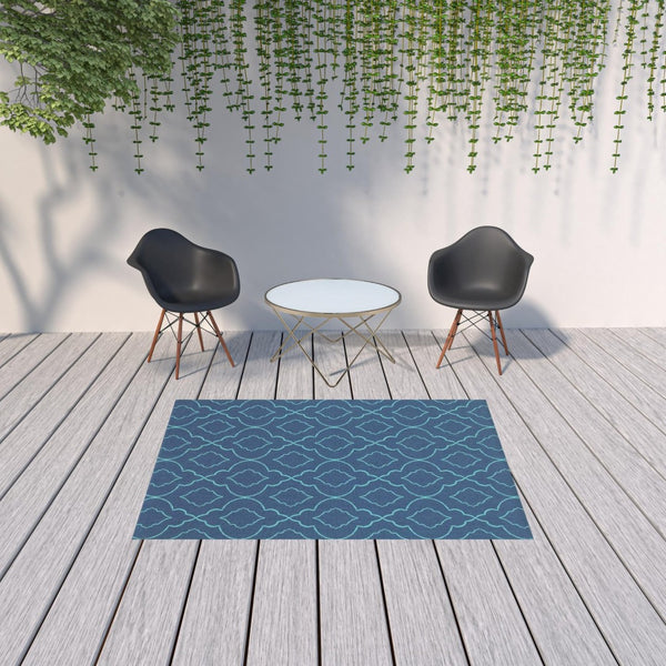 HomeRoots 5' Blue Geometric Stain-Resistant Indoor/Outdoor Area Rug for High-Traffic Spaces and Easy Care 5'3" x 7'6" 507176