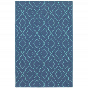 HomeRoots 5' Blue Geometric Stain-Resistant Indoor/Outdoor Area Rug for High-Traffic Spaces and Easy Care 6'7" x 9'6" 507177
