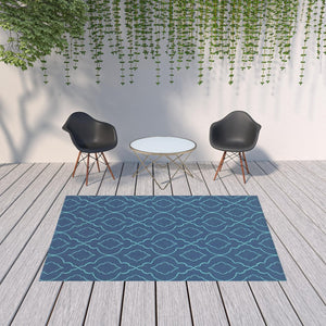 HomeRoots 5' Blue Geometric Stain-Resistant Indoor/Outdoor Area Rug for High-Traffic Spaces and Easy Care 6'7" x 9'6" 507177