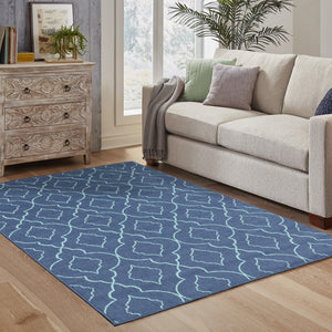 HomeRoots 5' Blue Geometric Stain-Resistant Indoor/Outdoor Area Rug for High-Traffic Spaces and Easy Care 6'7" x 9'6" 507177