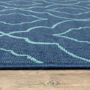 HomeRoots 5' Blue Geometric Stain-Resistant Indoor/Outdoor Area Rug for High-Traffic Spaces and Easy Care 6'7" x 9'6" 507177