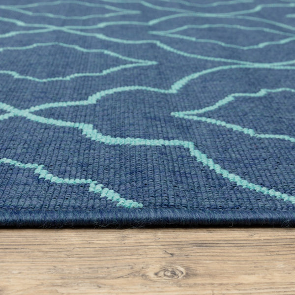 HomeRoots 5' Blue Geometric Stain-Resistant Indoor/Outdoor Area Rug for High-Traffic Spaces and Easy Care 6'7" x 9'6" 507177