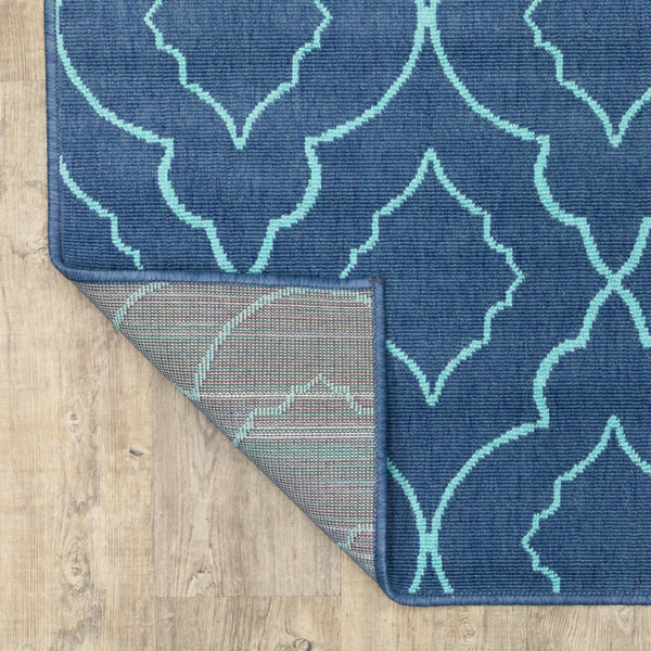 HomeRoots 5' Blue Geometric Stain-Resistant Indoor/Outdoor Area Rug for High-Traffic Spaces and Easy Care 6'7" x 9'6" 507177