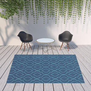 HomeRoots 5' Blue Geometric Stain-Resistant Indoor/Outdoor Area Rug for High-Traffic Spaces and Easy Care 7'10" x 10'10" 507178