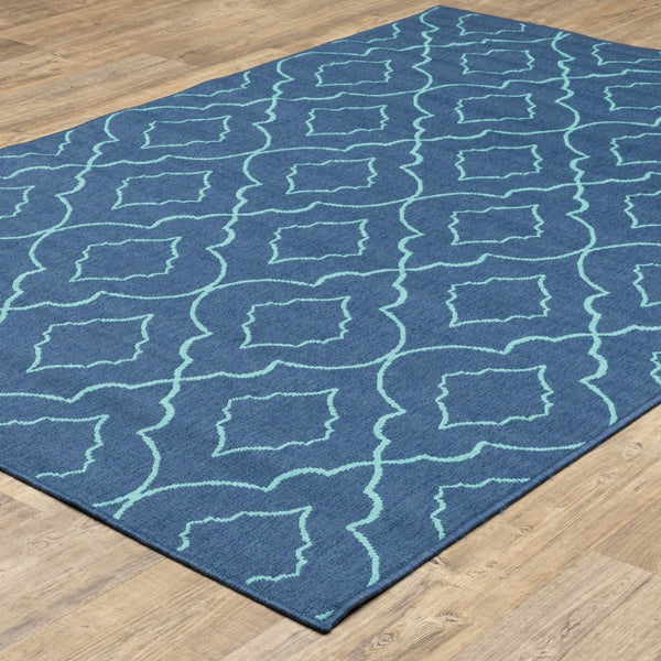 HomeRoots 5' Blue Geometric Stain-Resistant Indoor/Outdoor Area Rug for High-Traffic Spaces and Easy Care 7'10" x 10'10" 507178