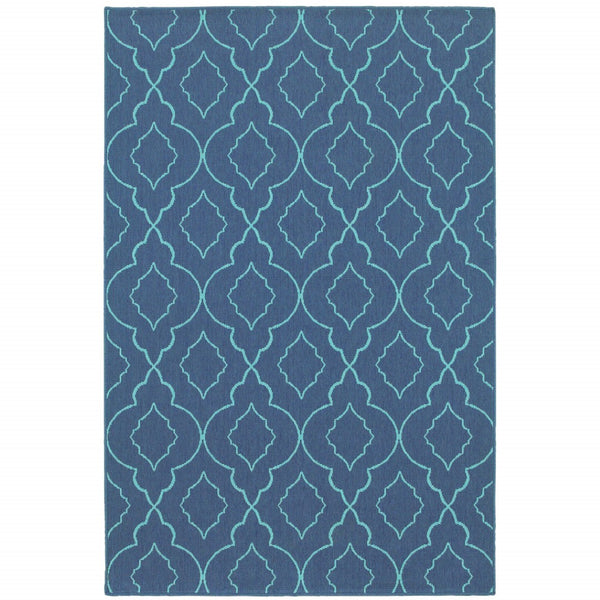 HomeRoots 5' Blue Geometric Stain-Resistant Indoor/Outdoor Area Rug for High-Traffic Spaces and Easy Care 8'6" x 13' 507179