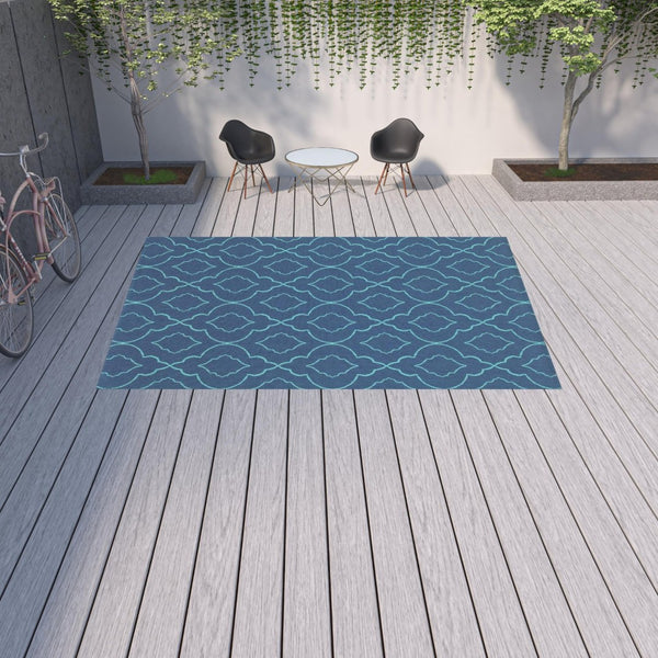 HomeRoots 5' Blue Geometric Stain-Resistant Indoor/Outdoor Area Rug for High-Traffic Spaces and Easy Care 8'6" x 13' 507179