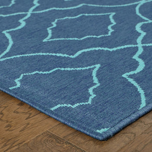 HomeRoots 5' Blue Geometric Stain-Resistant Indoor/Outdoor Area Rug for High-Traffic Spaces and Easy Care 8'6" x 13' 507179