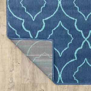 HomeRoots 5' Blue Geometric Stain-Resistant Indoor/Outdoor Area Rug for High-Traffic Spaces and Easy Care 8'6" x 13' 507179