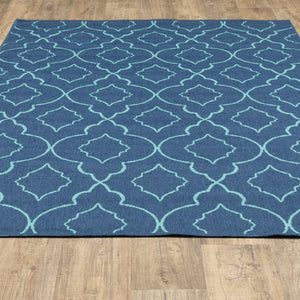 HomeRoots 5' Blue Geometric Stain-Resistant Indoor/Outdoor Area Rug for High-Traffic Spaces and Easy Care 8'6" x 13' 507179