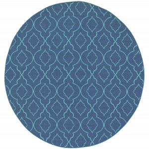 HomeRoots 5' Blue Geometric Stain-Resistant Indoor/Outdoor Area Rug for High-Traffic Spaces and Easy Care 7'10" Round 507180