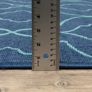 HomeRoots 5' Blue Geometric Stain-Resistant Indoor/Outdoor Area Rug for High-Traffic Spaces and Easy Care 7'10" Round 507180