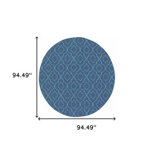HomeRoots 5' Blue Geometric Stain-Resistant Indoor/Outdoor Area Rug for High-Traffic Spaces and Easy Care 7'10" Round 507180