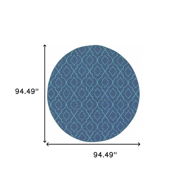 HomeRoots 5' Blue Geometric Stain-Resistant Indoor/Outdoor Area Rug for High-Traffic Spaces and Easy Care 7'10" Round 507180