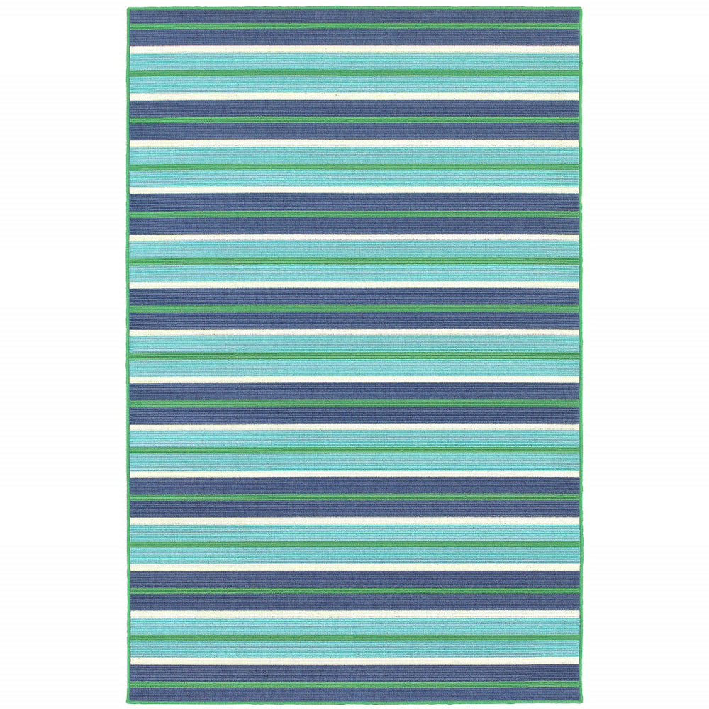 Homeroots 4' X 6' Blue And Green Geometric Area Rug - Stain Resistant, Perfect For Indoors & Outdoors! 3'7" X 5'6" Polypropylene 507183