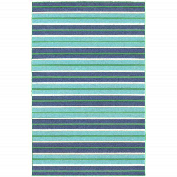 Homeroots 4' X 6' Blue And Green Geometric Area Rug - Stain Resistant, Perfect For Indoors & Outdoors! 3'7" X 5'6" Polypropylene 507183