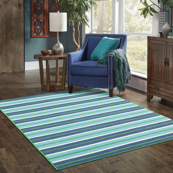 Homeroots 4' X 6' Blue And Green Geometric Area Rug - Stain Resistant, Perfect For Indoors & Outdoors! 3'7" X 5'6" Polypropylene 507183