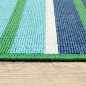 Homeroots 4' X 6' Blue And Green Geometric Area Rug - Stain Resistant, Perfect For Indoors & Outdoors! 3'7" X 5'6" Polypropylene 507183