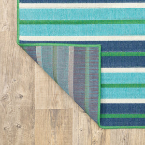 Homeroots 4' X 6' Blue And Green Geometric Area Rug - Stain Resistant, Perfect For Indoors & Outdoors! 3'7" X 5'6" Polypropylene 507183