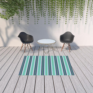 HomeRoots 5' Geometric Blue and Green Stain Resistant Area Rug for Stylish Indoor and Outdoor Spaces 5'3" x 7'6" 507184