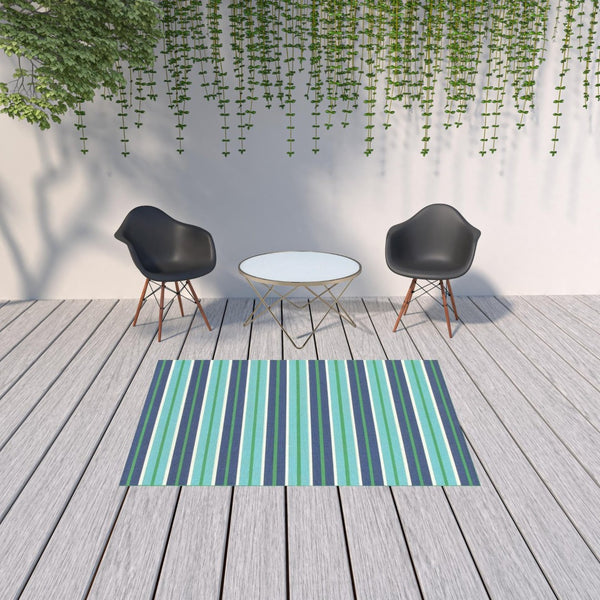 HomeRoots 5' Geometric Blue and Green Stain Resistant Area Rug for Stylish Indoor and Outdoor Spaces 5'3" x 7'6" 507184