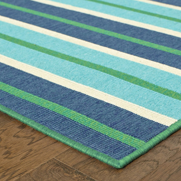 HomeRoots 5' Geometric Blue and Green Stain Resistant Area Rug for Stylish Indoor and Outdoor Spaces 5'3" x 7'6" 507184