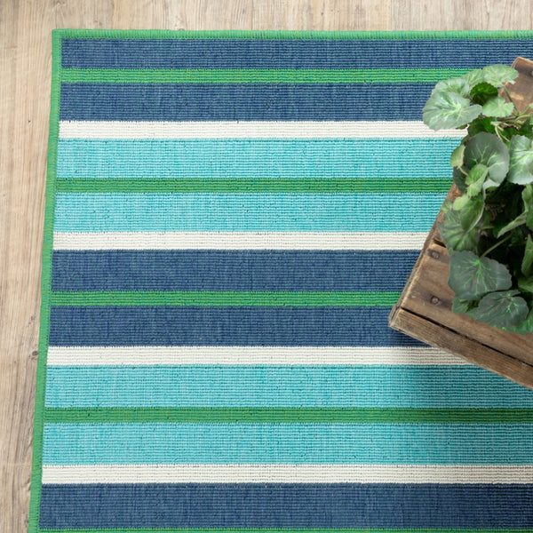 HomeRoots 5' Geometric Blue and Green Stain Resistant Area Rug for Stylish Indoor and Outdoor Spaces 5'3" x 7'6" 507184