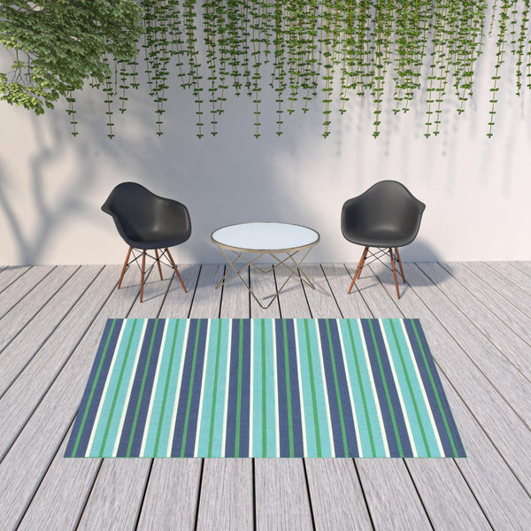 HomeRoots 5' Geometric Blue and Green Stain Resistant Area Rug for Stylish Indoor and Outdoor Spaces 6'7" x 9'6" 507185