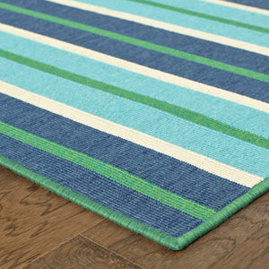 HomeRoots 5' Geometric Blue and Green Stain Resistant Area Rug for Stylish Indoor and Outdoor Spaces 6'7" x 9'6" 507185