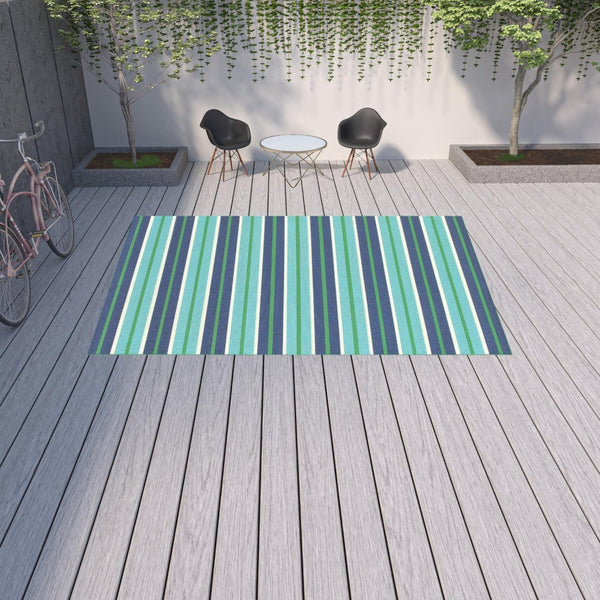 HomeRoots 5' Geometric Blue and Green Stain Resistant Area Rug for Stylish Indoor and Outdoor Spaces 8'6" x 13' 507187