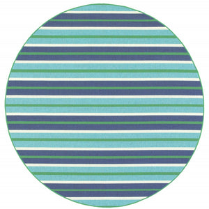 HomeRoots 5' Geometric Blue and Green Stain Resistant Area Rug for Stylish Indoor and Outdoor Spaces 7'10" Round 507188
