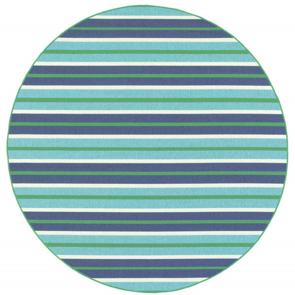 HomeRoots 5' Geometric Blue and Green Stain Resistant Area Rug for Stylish Indoor and Outdoor Spaces 7'10" Round 507188
