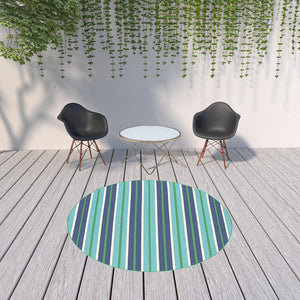 HomeRoots 5' Geometric Blue and Green Stain Resistant Area Rug for Stylish Indoor and Outdoor Spaces 7'10" Round 507188