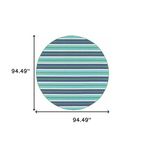 HomeRoots 5' Geometric Blue and Green Stain Resistant Area Rug for Stylish Indoor and Outdoor Spaces 7'10" Round 507188