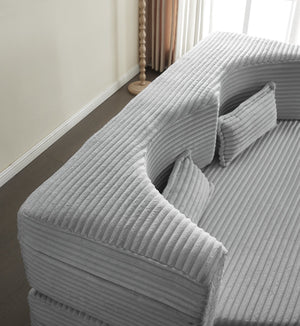 English Elm Modern Full Size Folding Sofa Bed with Plush Corduroy, 2 Pillows, 15" Foam Mattress, No Assembly Required LIGHT GREY W1885P347082