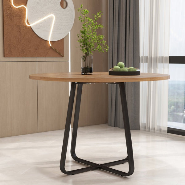 English Elm 43.3" Round Mdf Dining Table Seats Six with X Base Modern Minimalist Kitchen W1727P426752