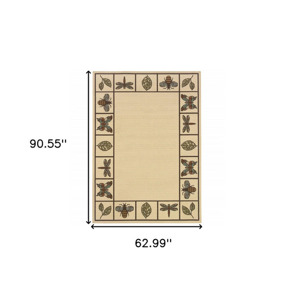 HomeRoots 5' Contemporary Brown and Ivory Abstract Stain-Resistant Area Rug for Indoor and Outdoor Use 5'3" x 7'6" 507201