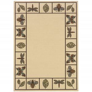 HomeRoots 5' Contemporary Brown and Ivory Abstract Stain-Resistant Area Rug for Indoor and Outdoor Use 6'7" x 9'6" 507202